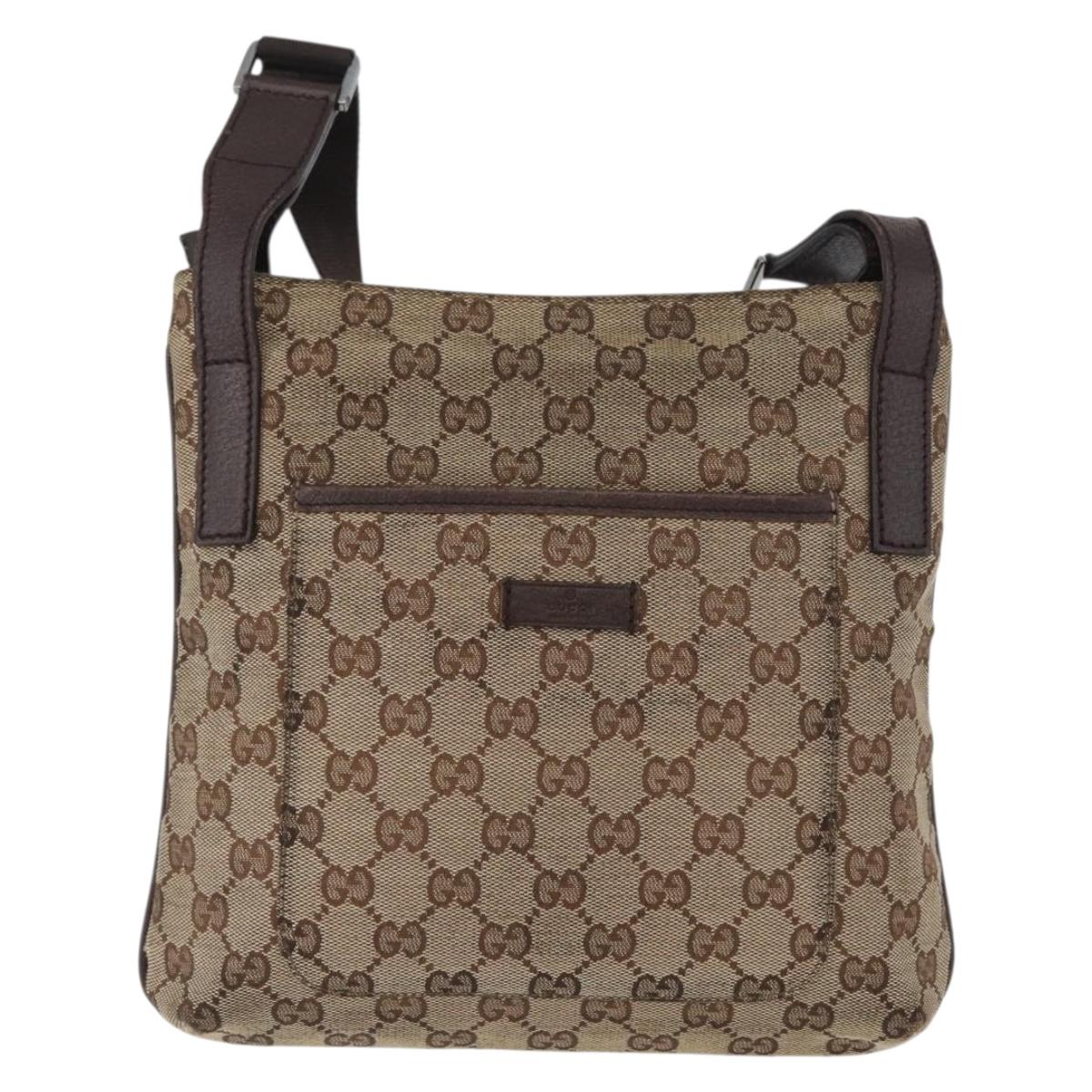 GUCCI GG Canvas Shoulder Bag Beige Silver 122793 Auth bs33310