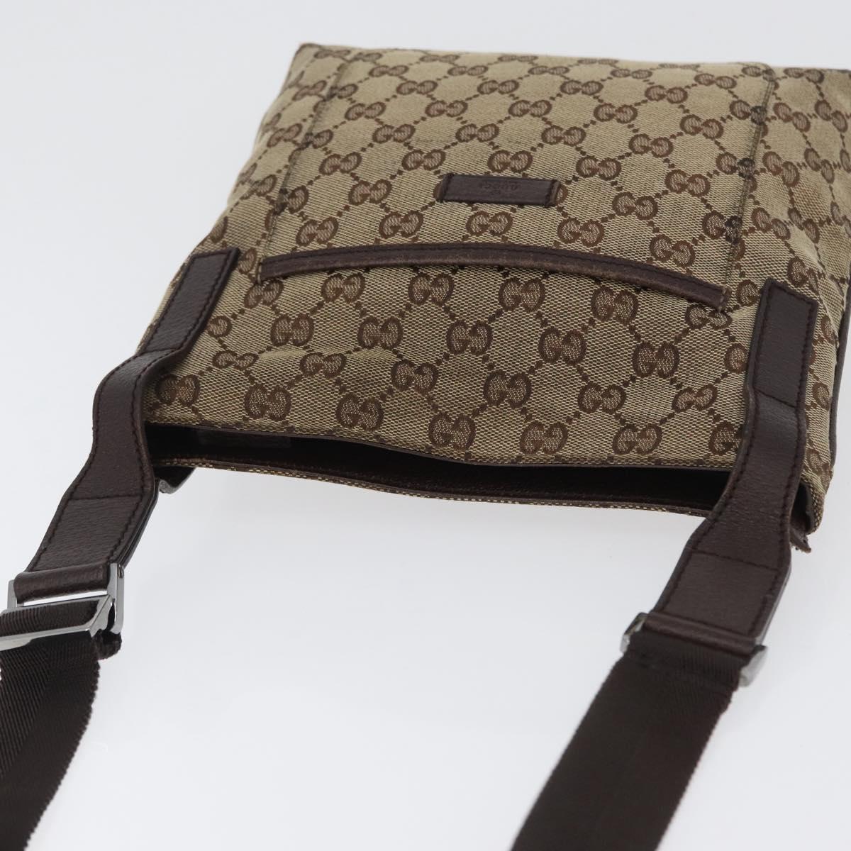 GUCCI GG Canvas Shoulder Bag Beige Silver 122793 Auth bs33310