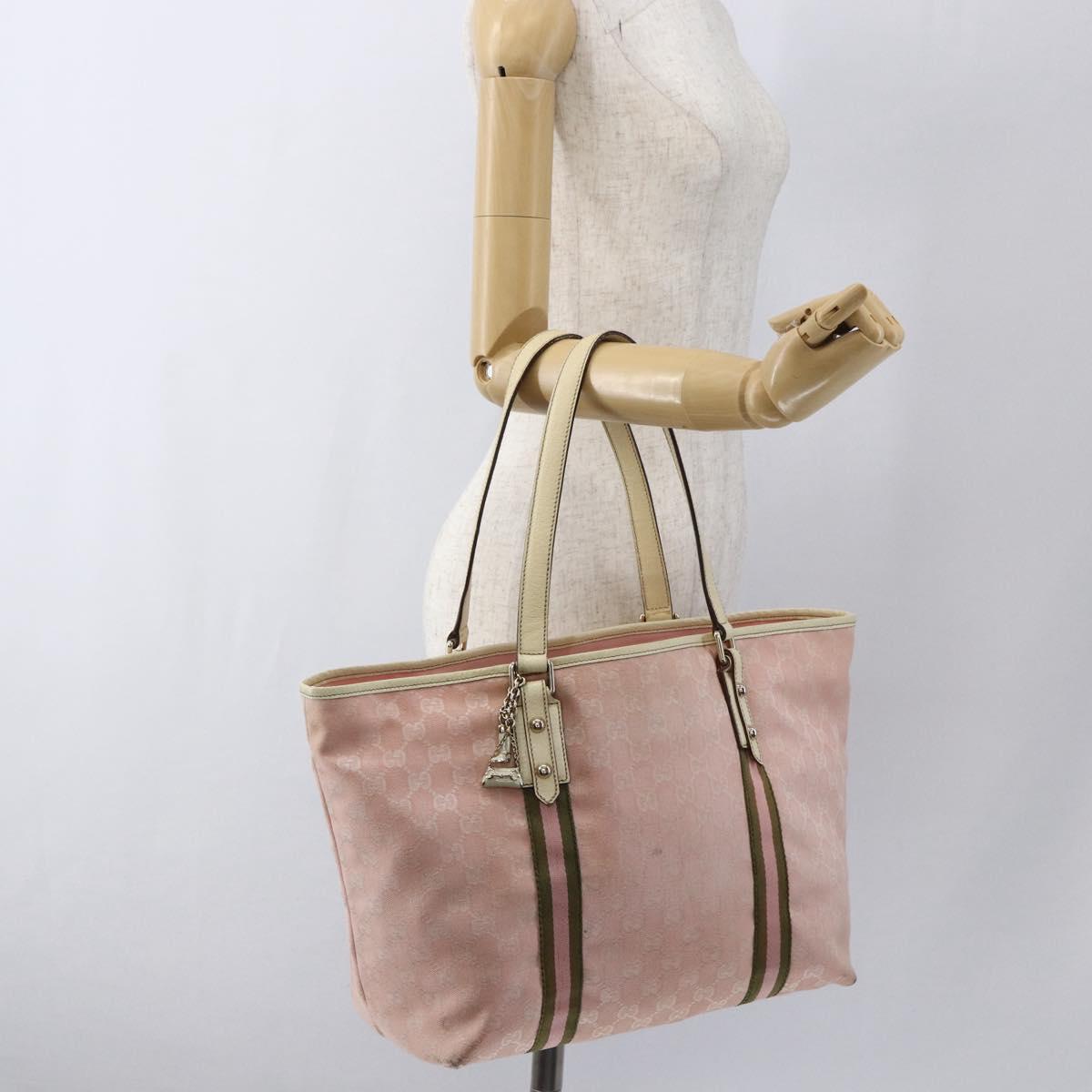 GUCCI GG Canvas Sherry Line Tote Bag Pink Gold 139260 Auth bs33311