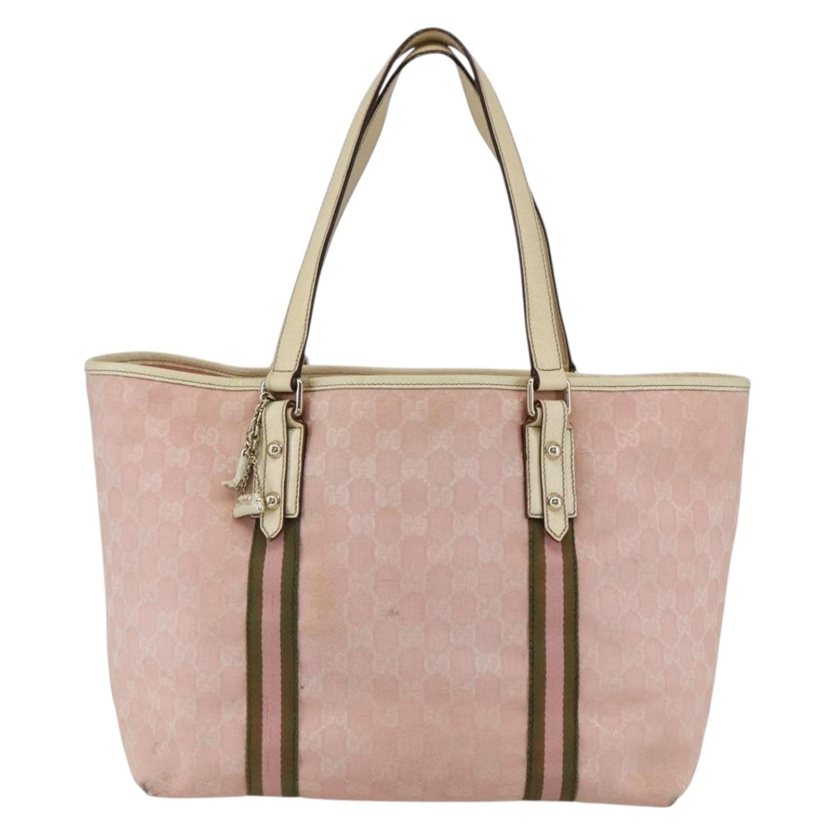 GUCCI GG Canvas Sherry Line Tote Bag Pink Gold 139260 Auth bs33311