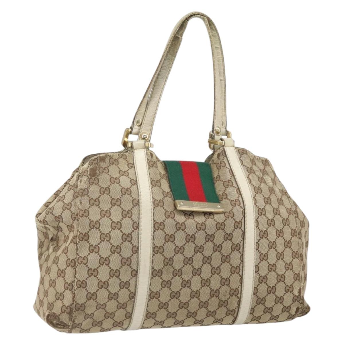 GUCCI GG Canvas Hand Bag Web Sherry Line Beige Gold 211935 Auth bs33313