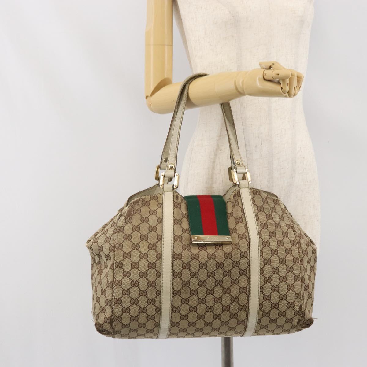 GUCCI GG Canvas Hand Bag Web Sherry Line Beige Gold 211935 Auth bs33313