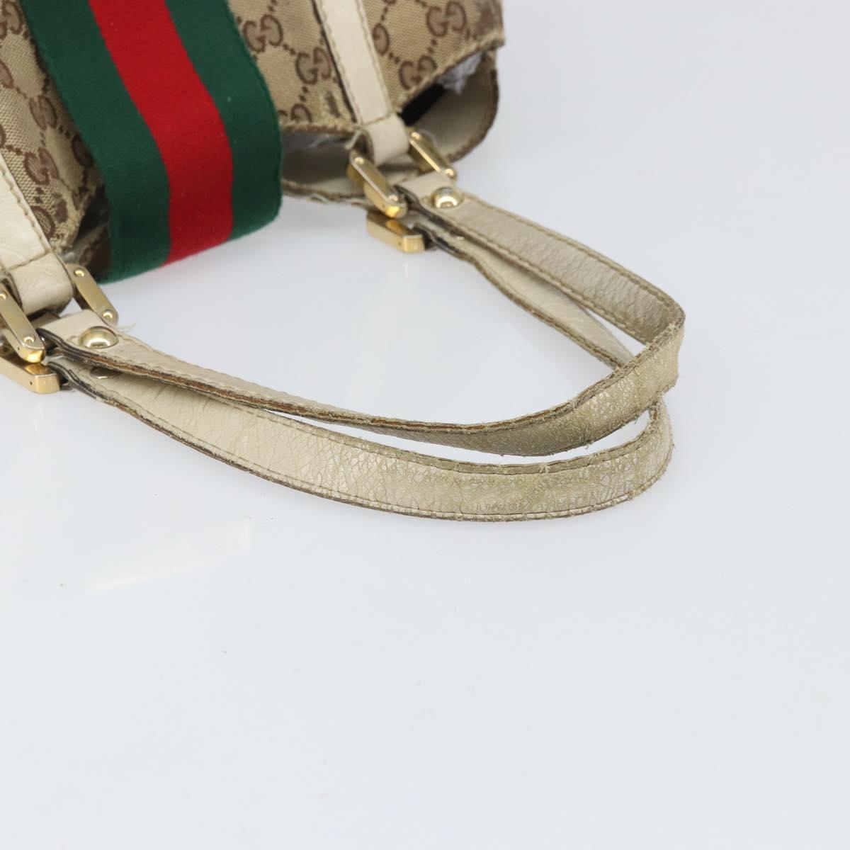 GUCCI GG Canvas Hand Bag Web Sherry Line Beige Gold 211935 Auth bs33313
