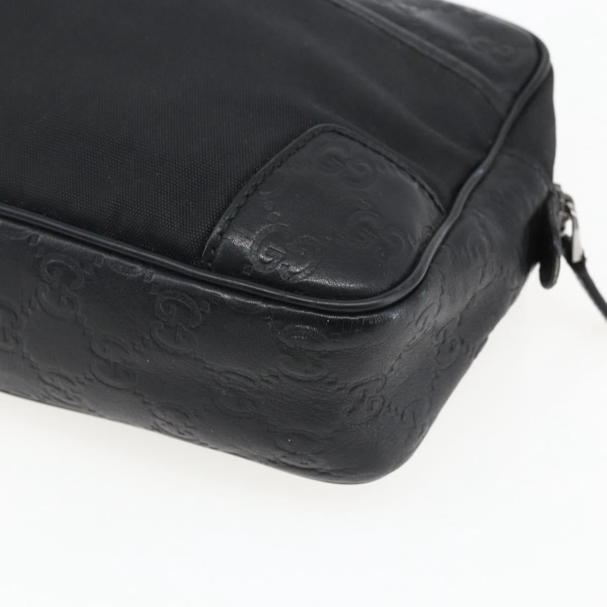 GUCCI GG Canvas Guccissima Clutch Bag Leather nylon Black 162782 Auth bs33316
