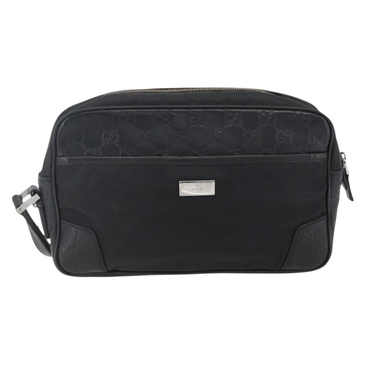 GUCCI GG Canvas Guccissima Clutch Bag Leather nylon Black 162782 Auth bs33316
