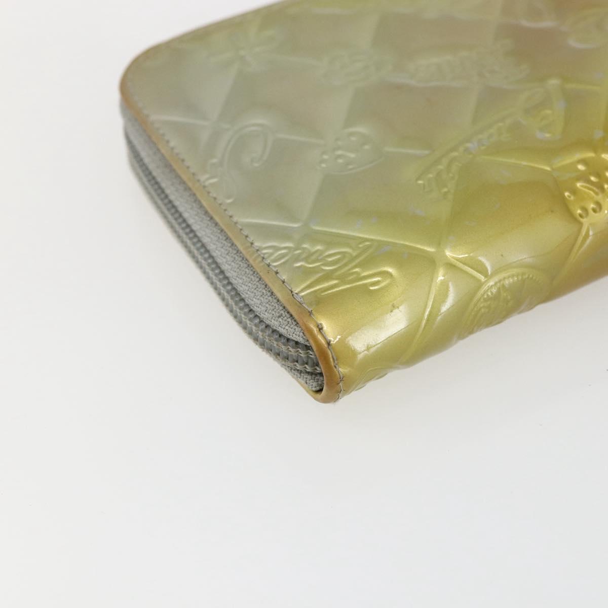 CHANEL Icon line Long Wallet Patent leather Silver CC Auth bs33317