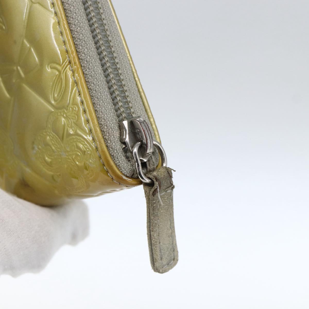 CHANEL Icon line Long Wallet Patent leather Silver CC Auth bs33317