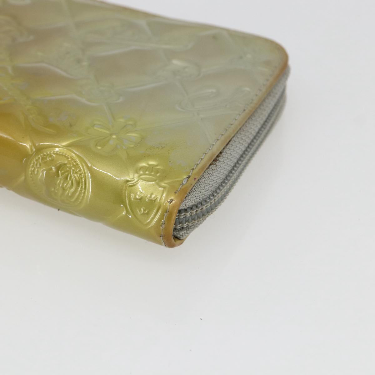 CHANEL Icon line Long Wallet Patent leather Silver CC Auth bs33317
