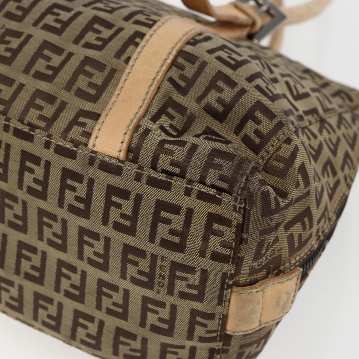 FENDI Zucchino Canvas Hand Bag Beige Silver Auth bs33319