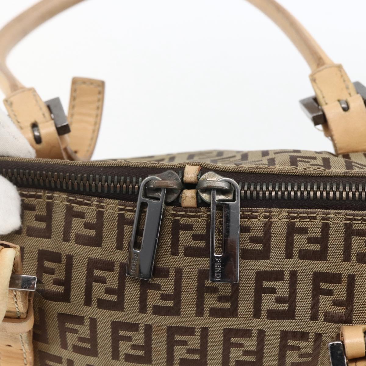 FENDI Zucchino Canvas Hand Bag Beige Silver Auth bs33319