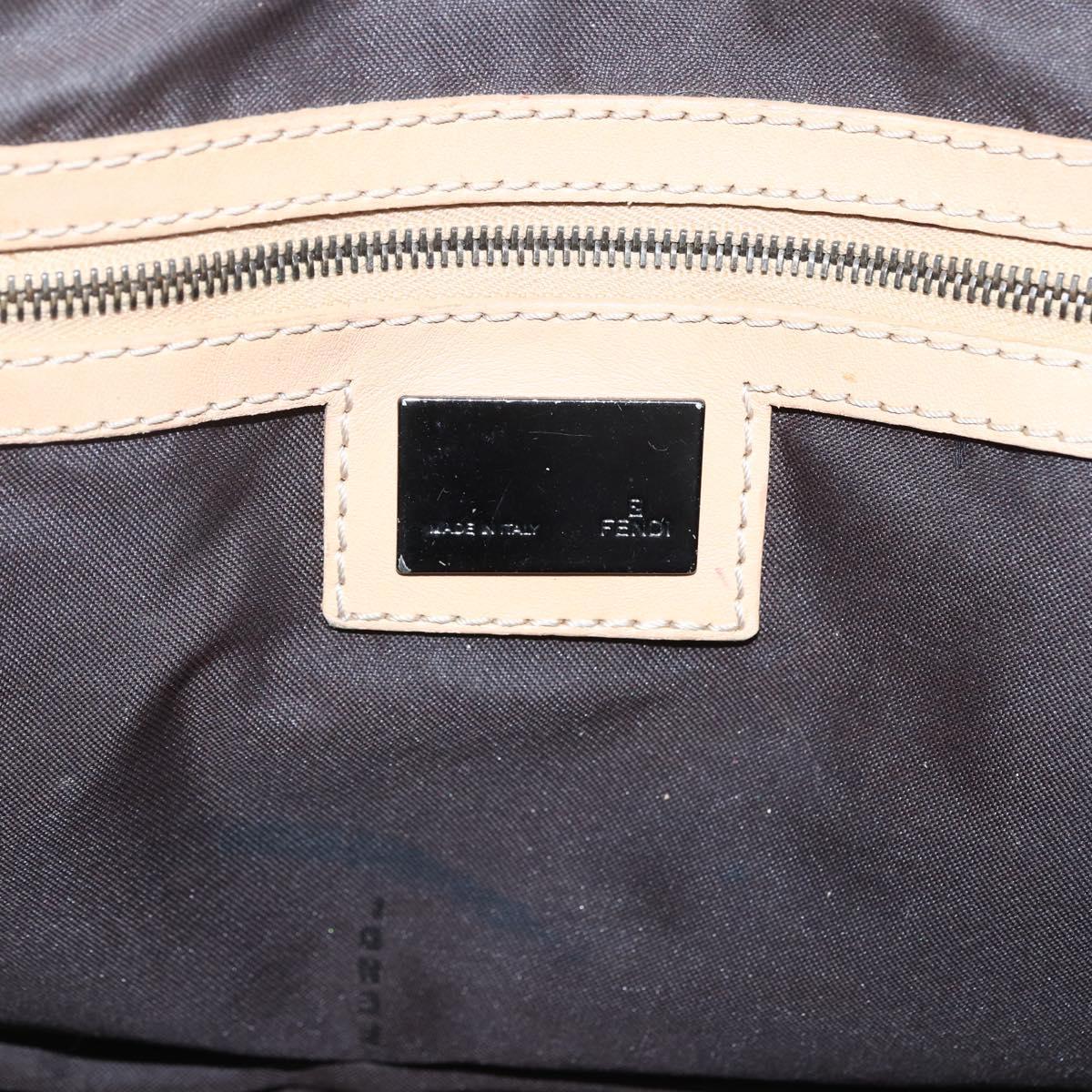FENDI Zucchino Canvas Hand Bag Beige Silver Auth bs33319