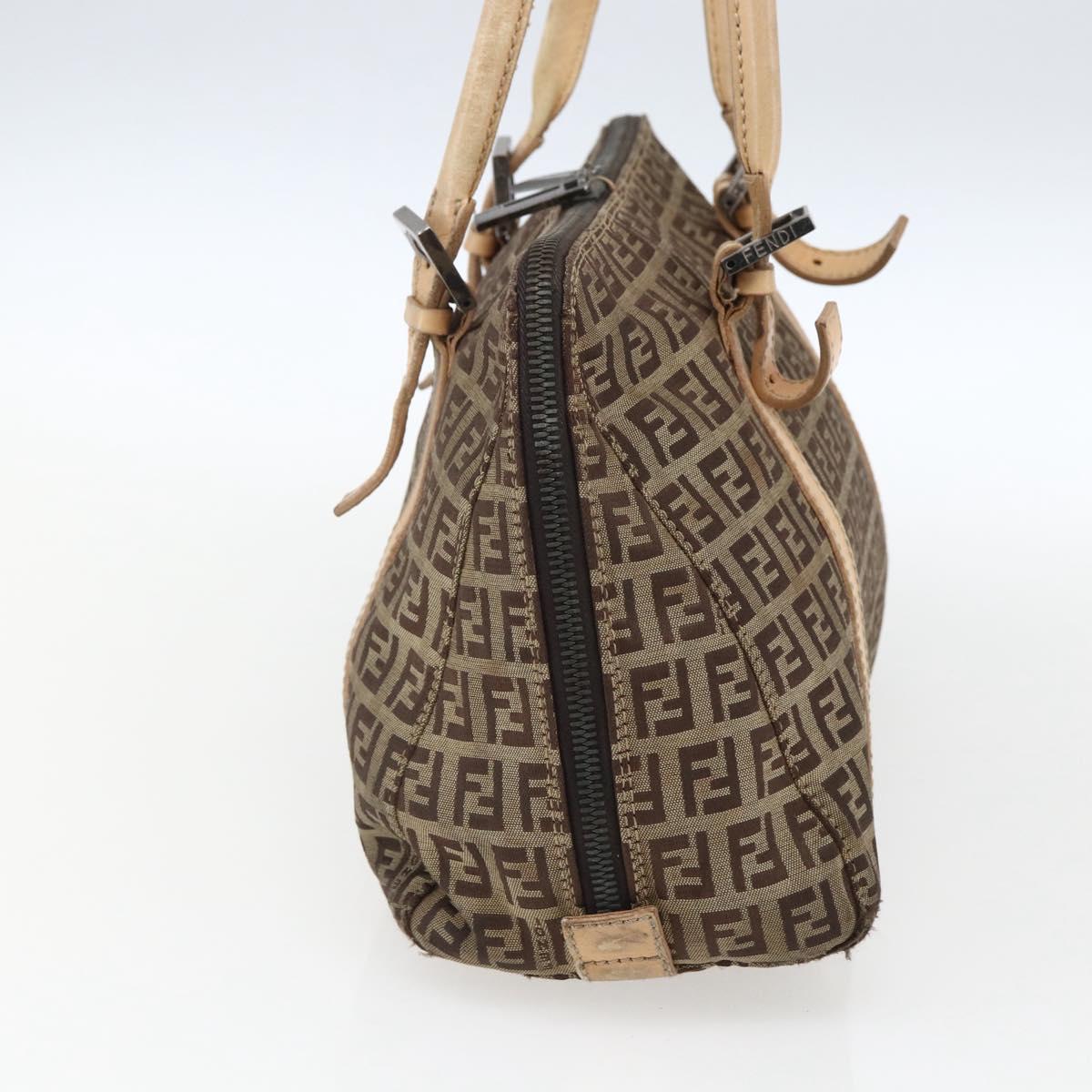 FENDI Zucchino Canvas Hand Bag Beige Silver Auth bs33319