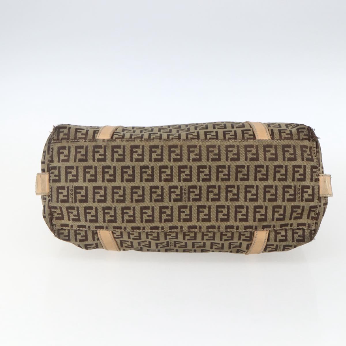 FENDI Zucchino Canvas Hand Bag Beige Silver Auth bs33319