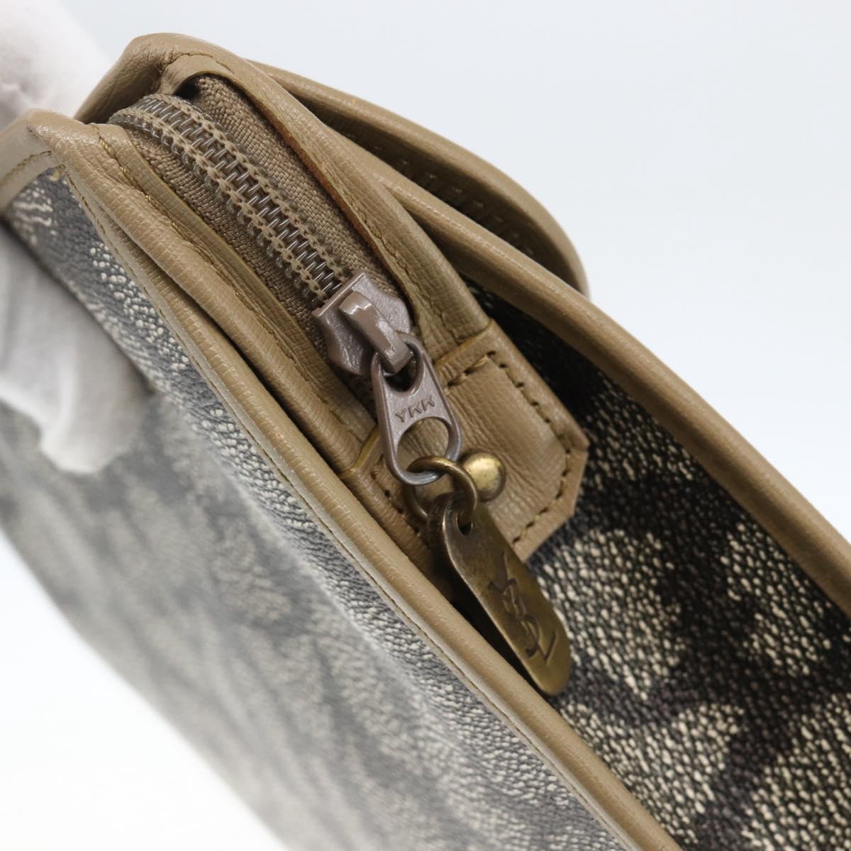 SAINT LAURENT Clutch Bag PVC Canvas Gray Auth bs33321