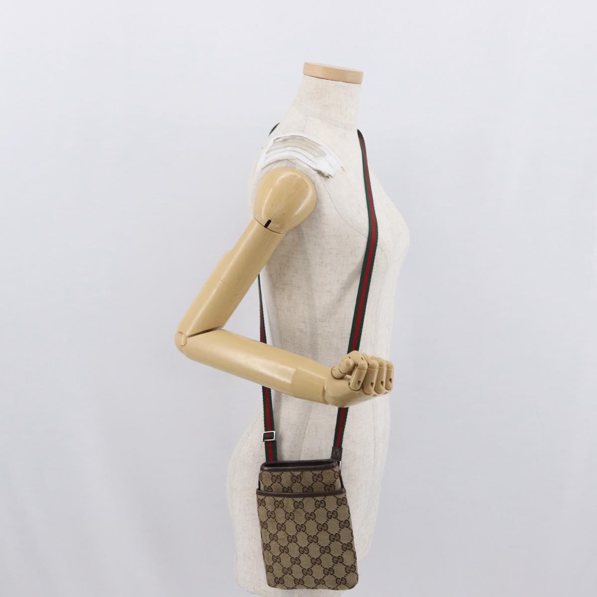 GUCCI GG Canvas Web Sherry Line Shoulder Bag Beige 141863 Auth bs33331