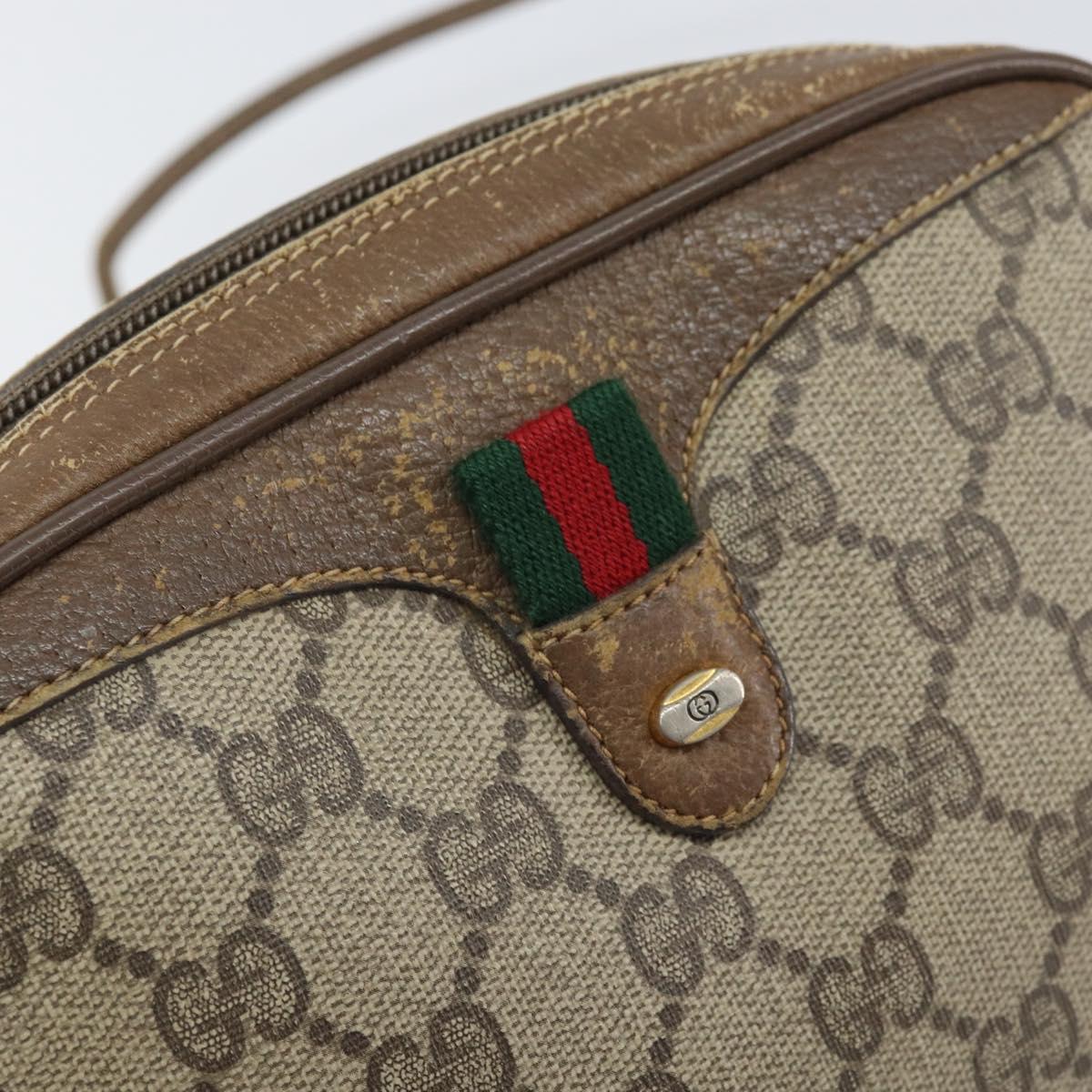 GUCCI GG Supreme Web Sherry Line Bag PVC Beige Gold 89 02 066 Auth bs33336