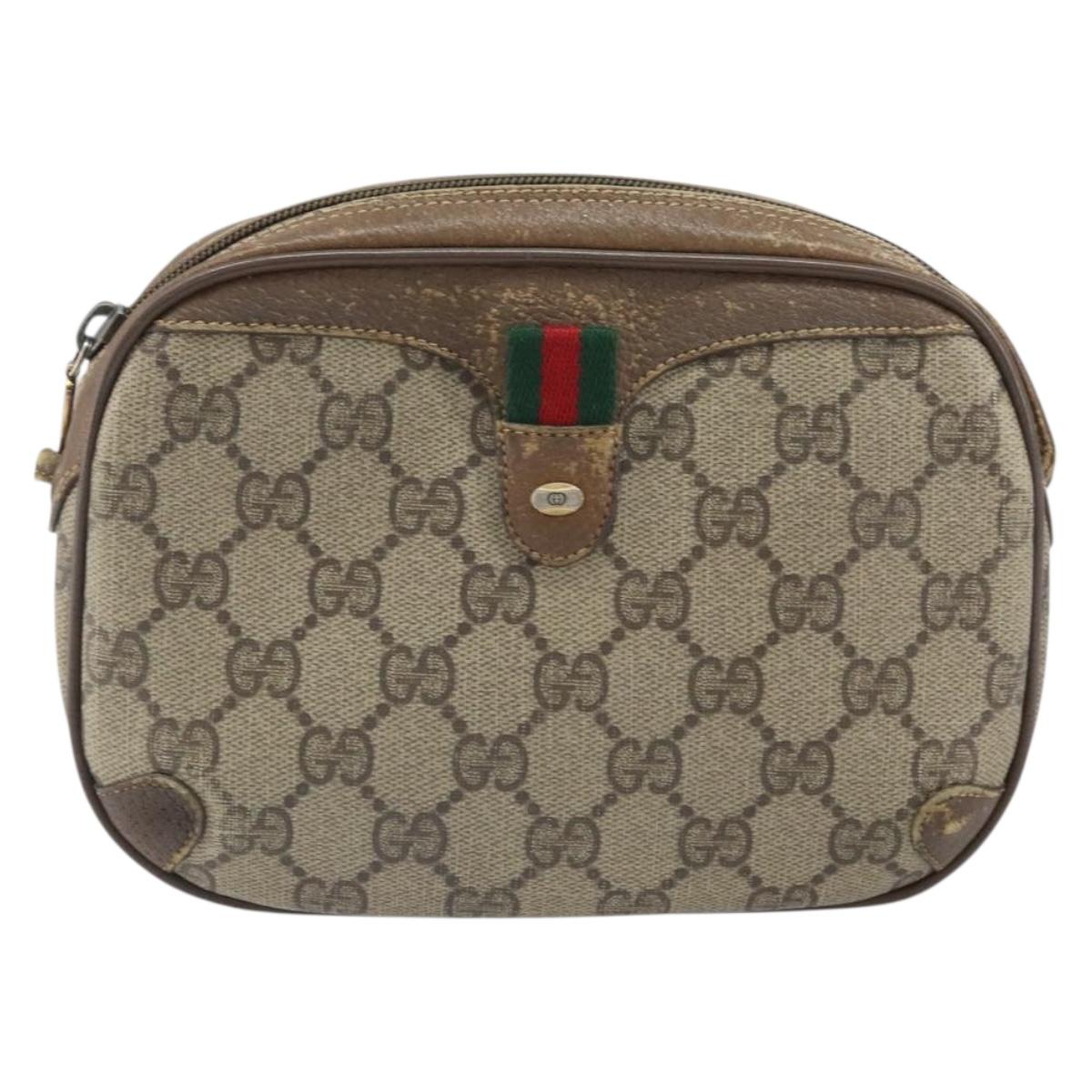 GUCCI GG Supreme Web Sherry Line Bag PVC Beige Gold 89 02 066 Auth bs33336
