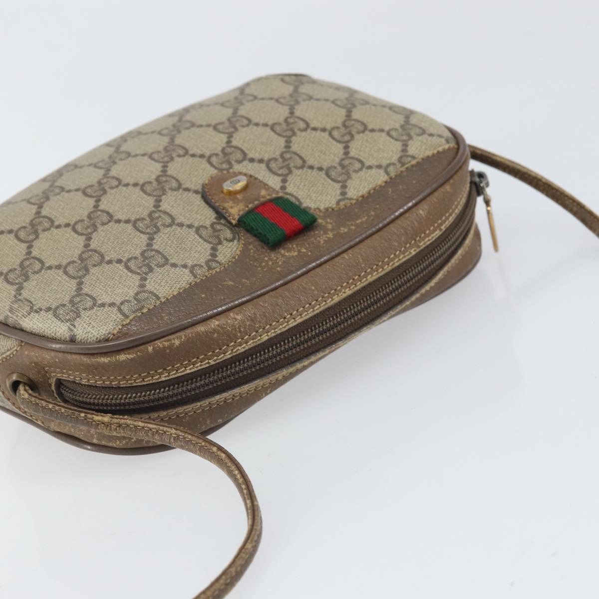 GUCCI GG Supreme Web Sherry Line Bag PVC Beige Gold 89 02 066 Auth bs33336