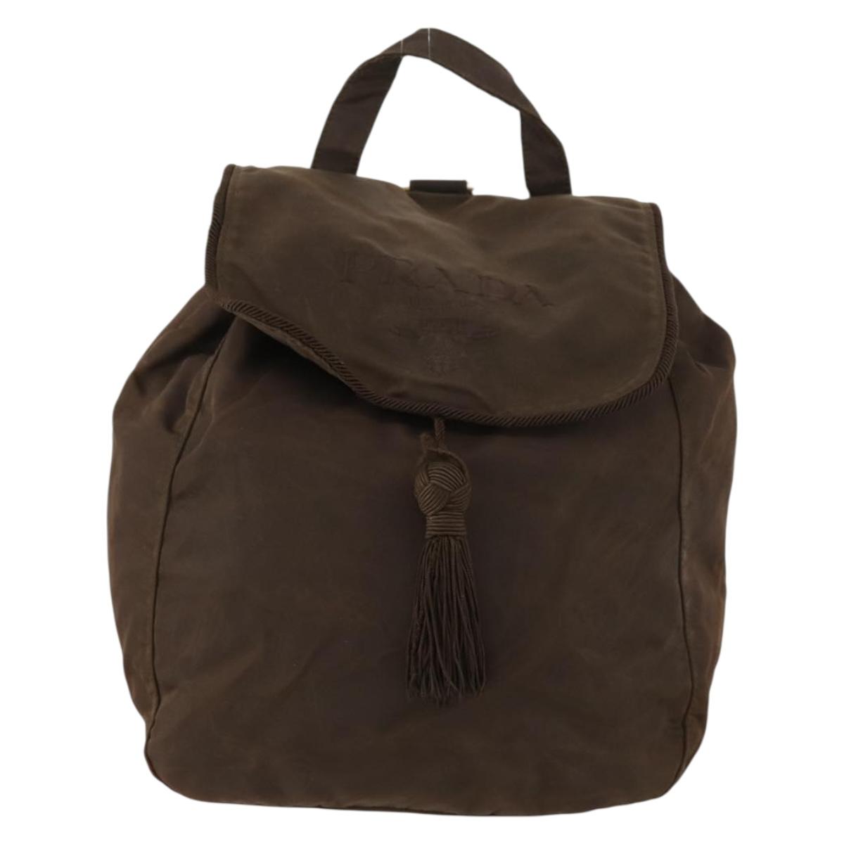 PRADA Backpack Nylon Brown Gold Auth bs33338