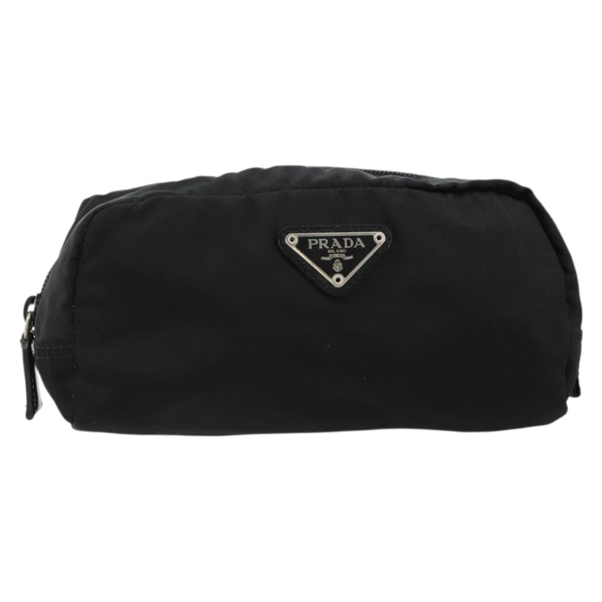 PRADA Pouch Nylon Black Silver Auth bs33339