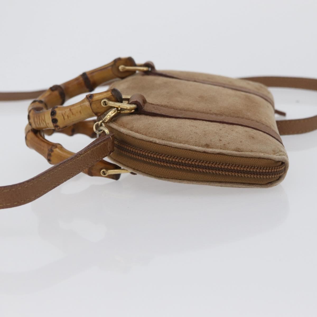 GUCCI Bamboo Hand Bag Nylon 2way Brown Silver 039 1705 0701 Auth bs33342