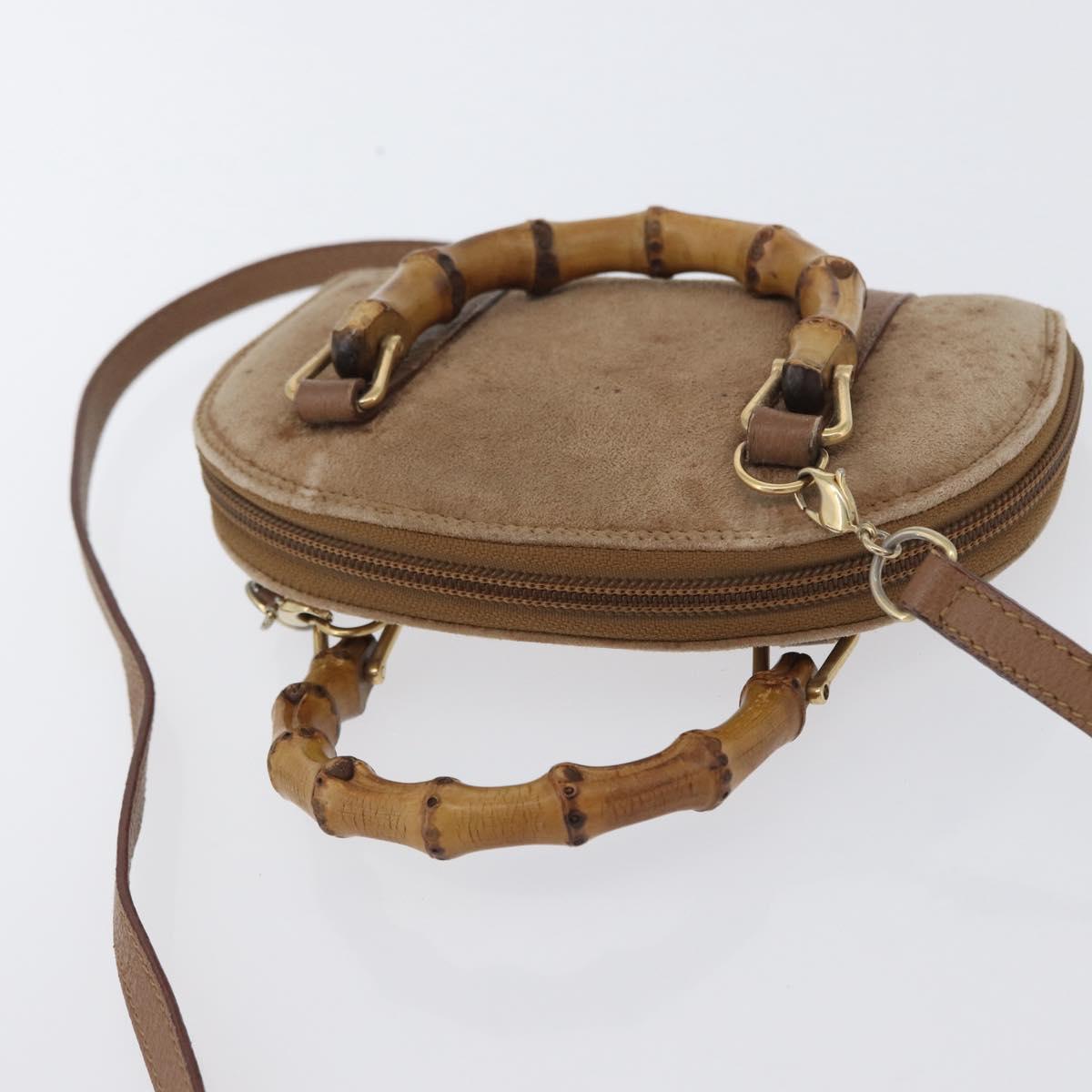GUCCI Bamboo Hand Bag Nylon 2way Brown Silver 039 1705 0701 Auth bs33342