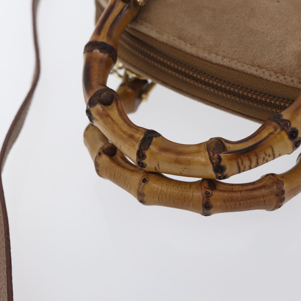 GUCCI Bamboo Hand Bag Nylon 2way Brown Silver 039 1705 0701 Auth bs33342
