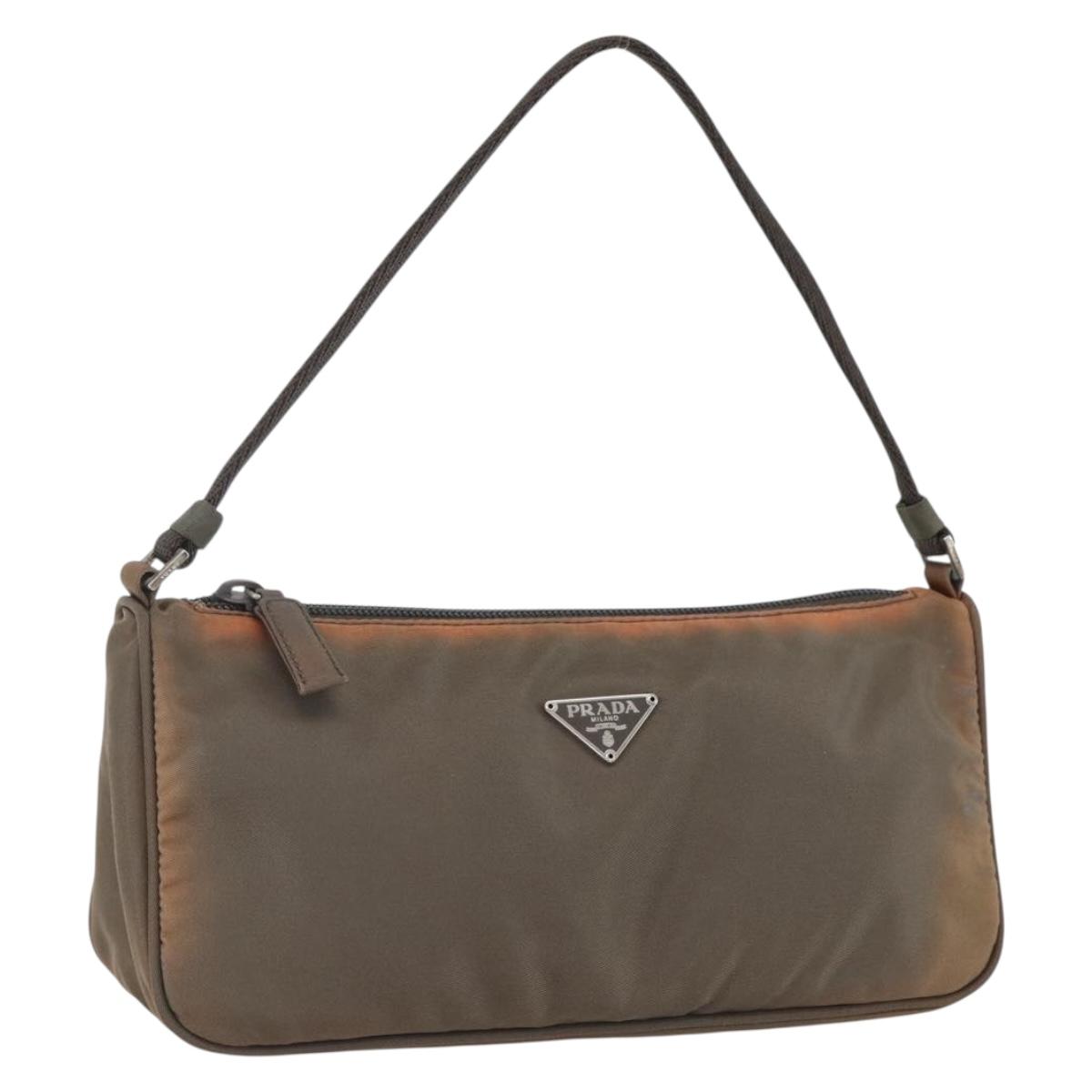 PRADA Accessory Pouch Nylon Brown Auth bs33343