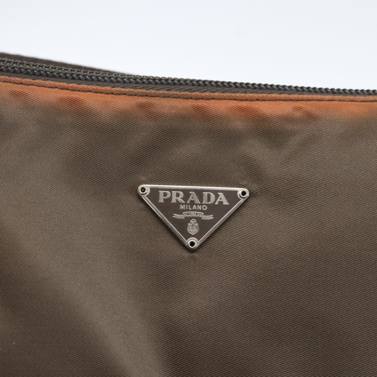 PRADA Accessory Pouch Nylon Brown Auth bs33343