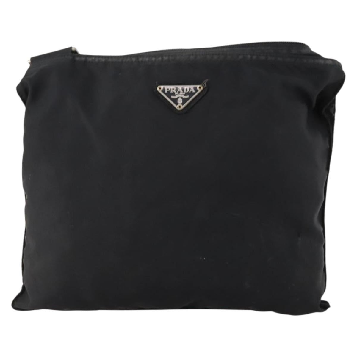 PRADA Shoulder Bag Nylon Black Silver Auth bs33344
