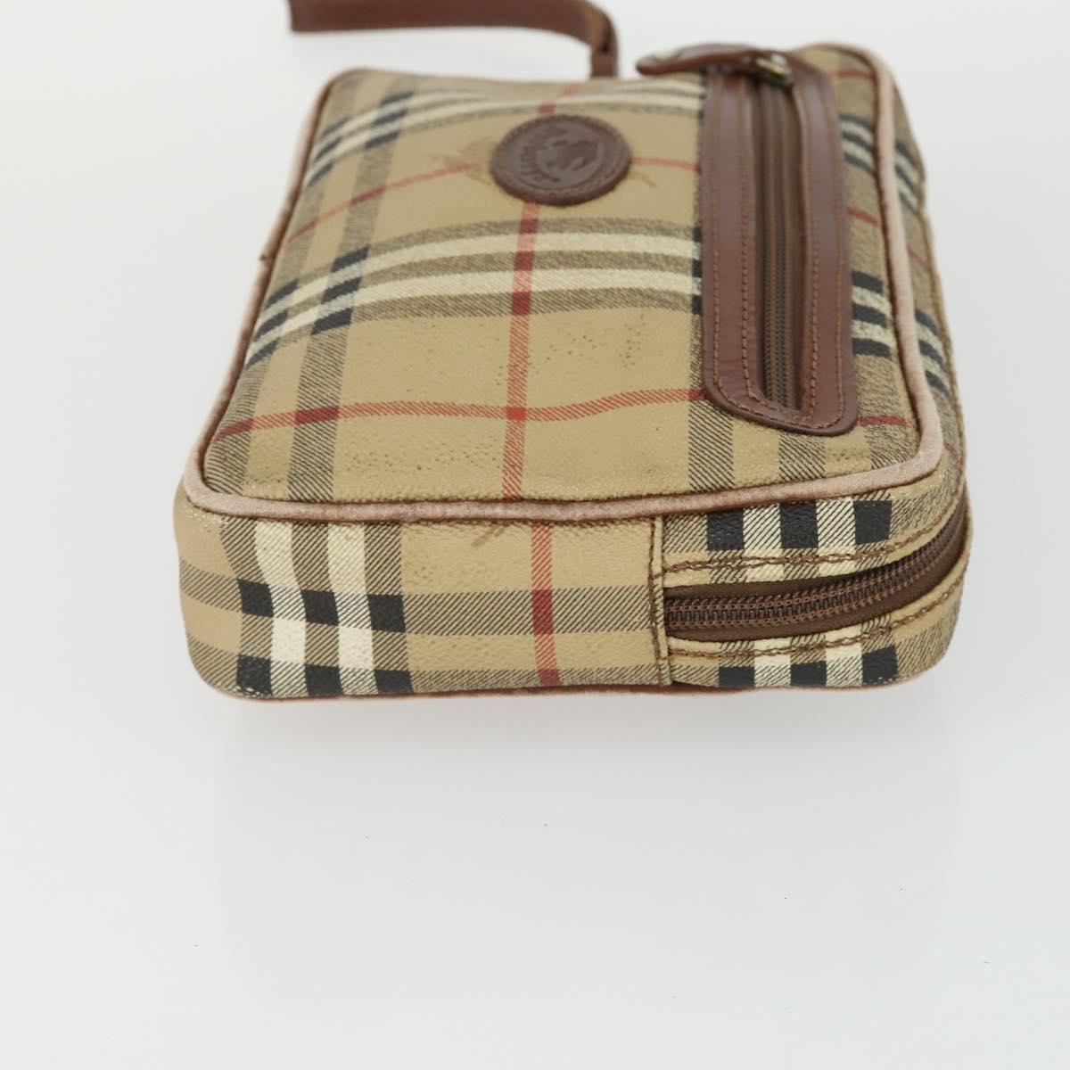 Burberrys Nova Check Clutch Bag Leather PVC 2 Set Beige Brown Auth bs33346