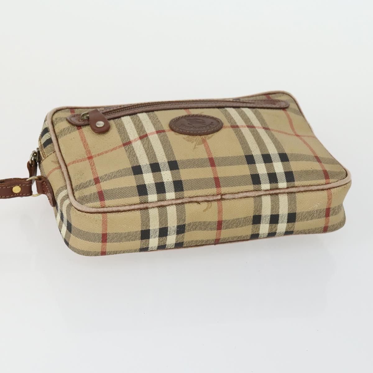 Burberrys Nova Check Clutch Bag Leather PVC 2 Set Beige Brown Auth bs33346