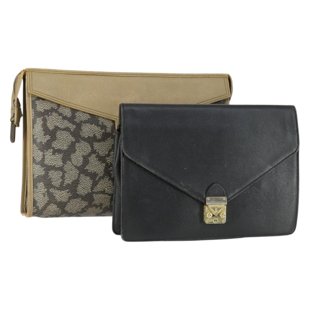 SAINT LAURENT Clutch Bag PVC Leather 2 Set Brown Black Auth bs33349