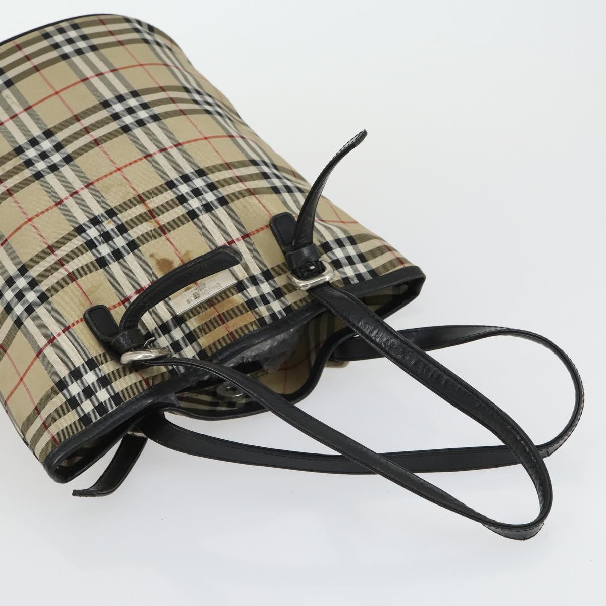 BURBERRY Nova Check Shoulder Bag Canvas PVC 4 Set Beige Red Auth bs33350