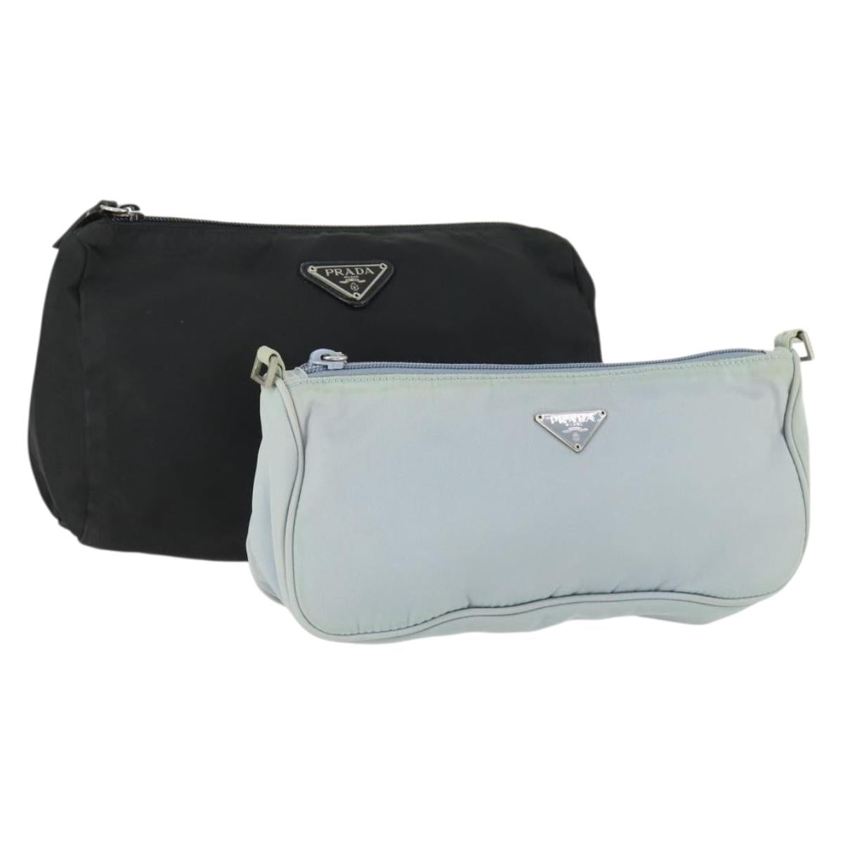 PRADA Pouch Nylon 2 Set Blue Black Auth bs33353