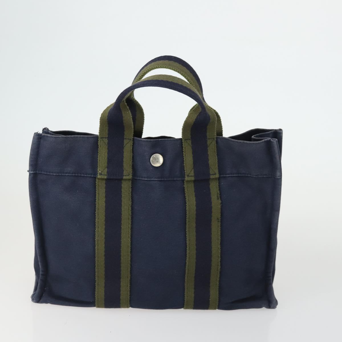HERMES Fourre Tout Hand Bag Canvas 2 Set Gray Navy Auth bs33354