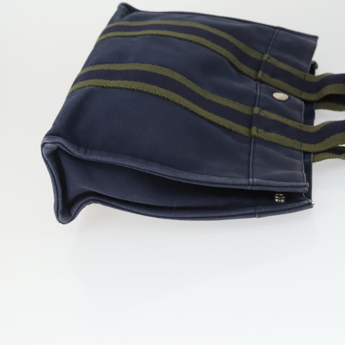 HERMES Fourre Tout Hand Bag Canvas 2 Set Gray Navy Auth bs33354