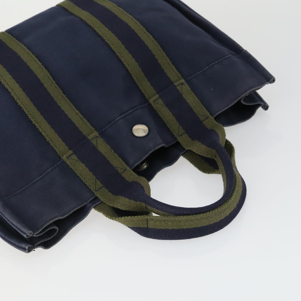 HERMES Fourre Tout Hand Bag Canvas 2 Set Gray Navy Auth bs33354