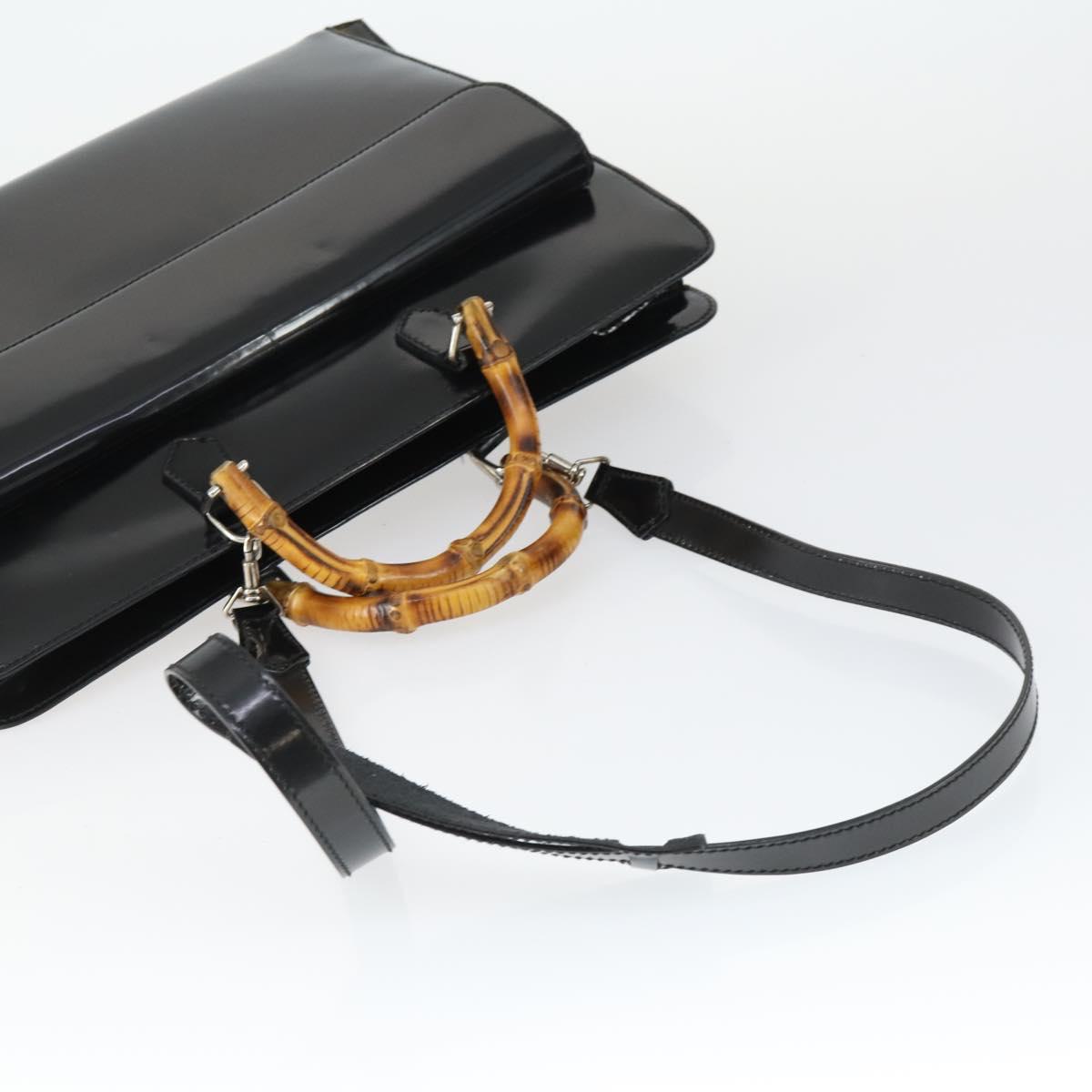 GUCCI Bamboo Hand Bag Patent leather 2 Set Black Auth bs33355