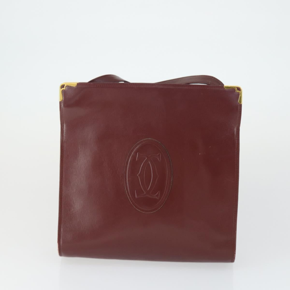 CARTIER Must Line Shoulder Bag Leather 2 Set Bordeaux Gold Auth bs33356