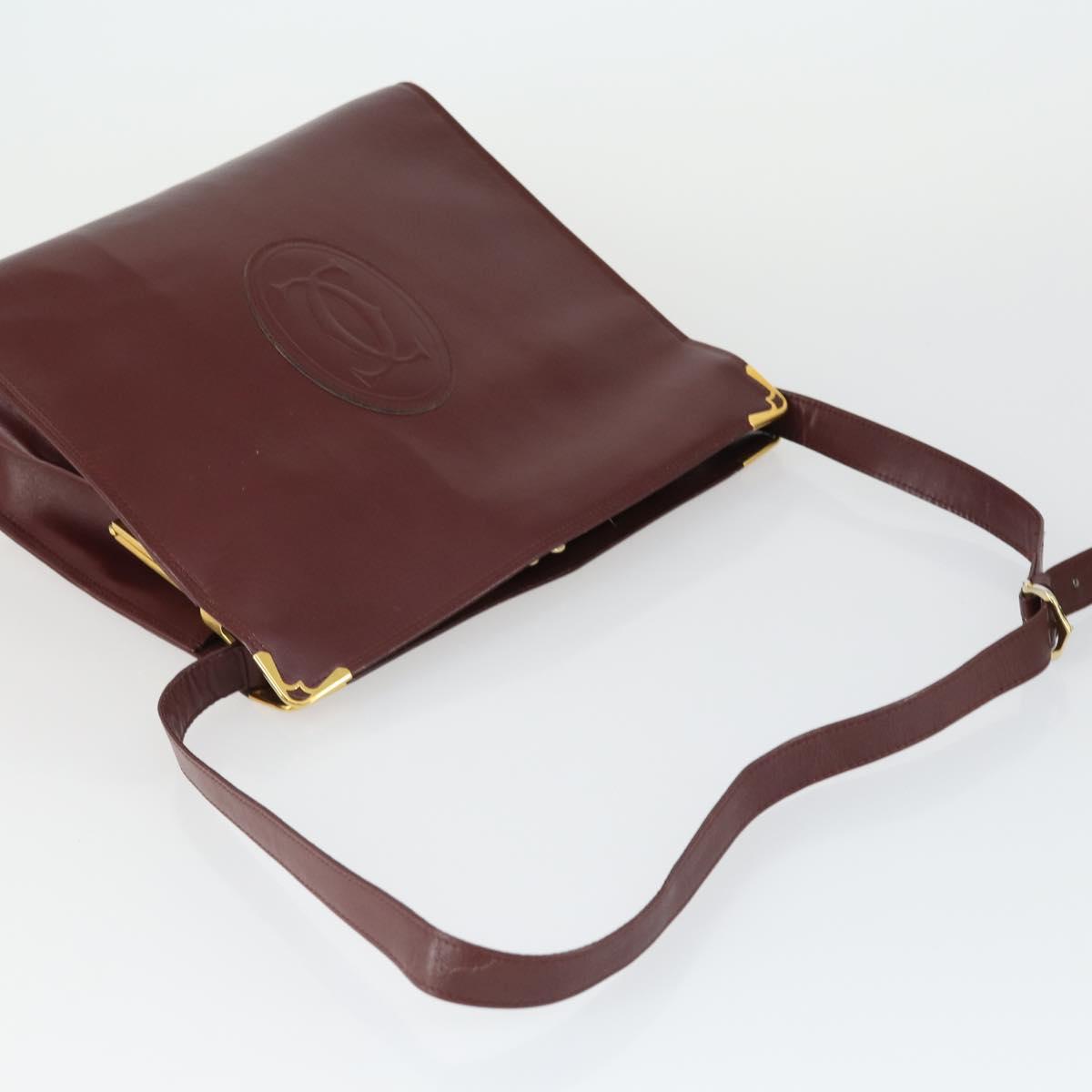 CARTIER Must Line Shoulder Bag Leather 2 Set Bordeaux Gold Auth bs33356