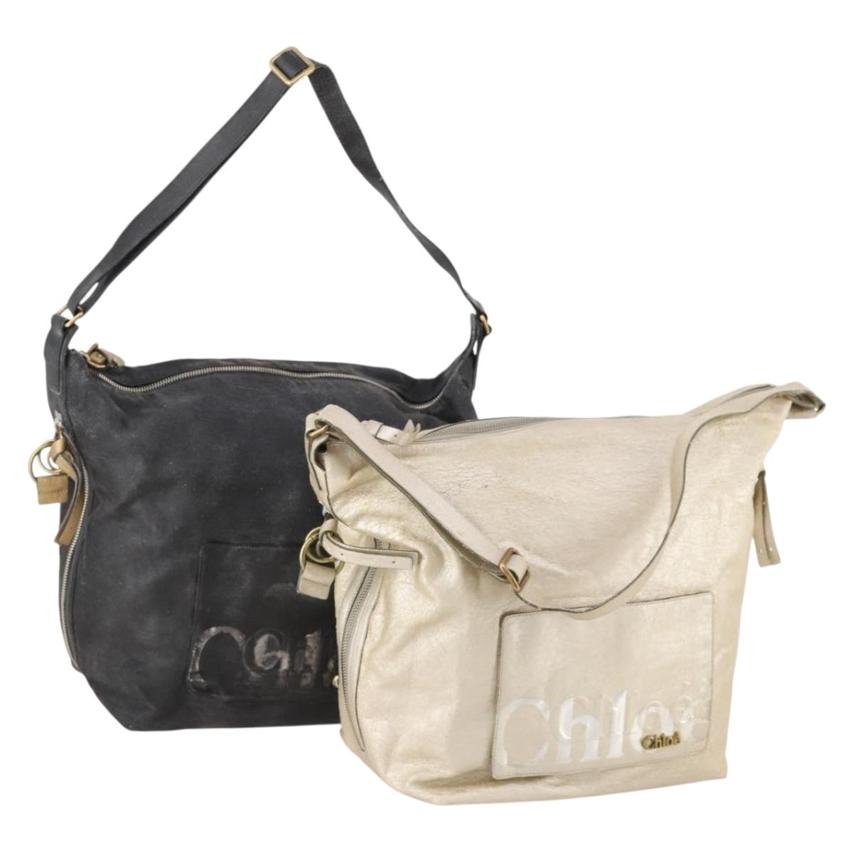 Chloe Shoulder Bag Leather Nylon 2 Set Black Gold Auth bs33358
