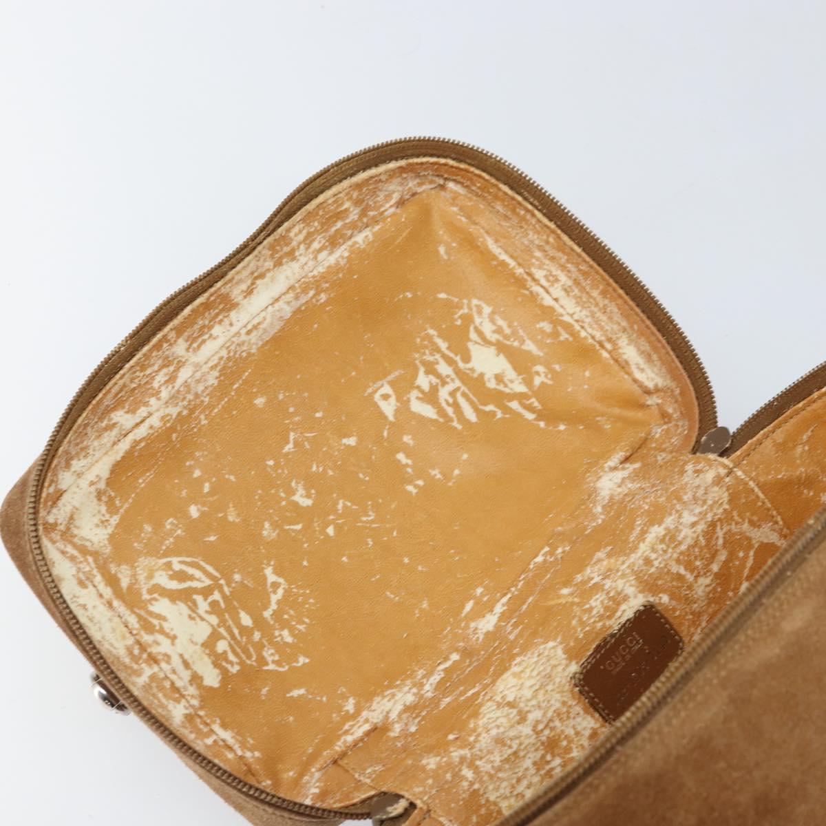 GUCCI Vanity Cosmetic Pouch Suede Brown Silver 032 1705 0140 Auth bs33363
