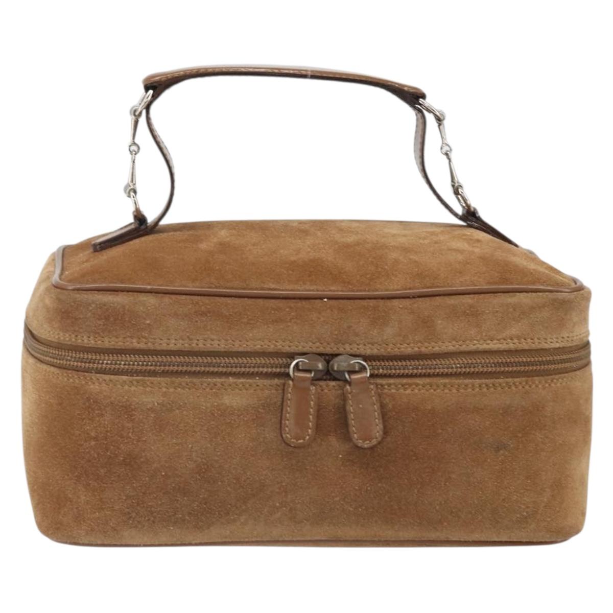 GUCCI Vanity Cosmetic Pouch Suede Brown Silver 032 1705 0140 Auth bs33363