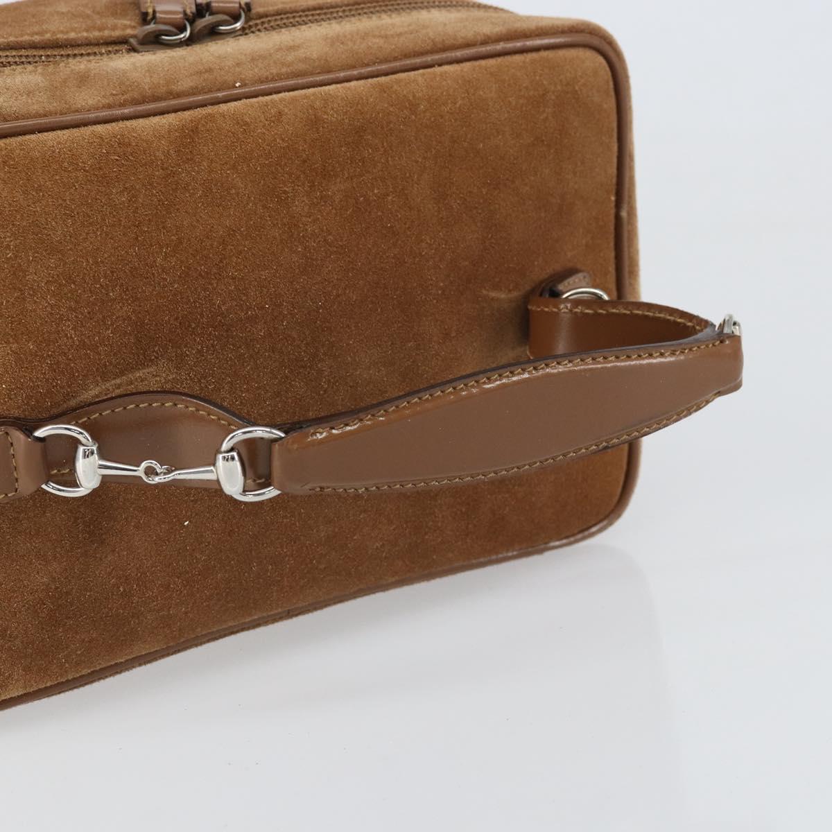 GUCCI Vanity Cosmetic Pouch Suede Brown Silver 032 1705 0140 Auth bs33363