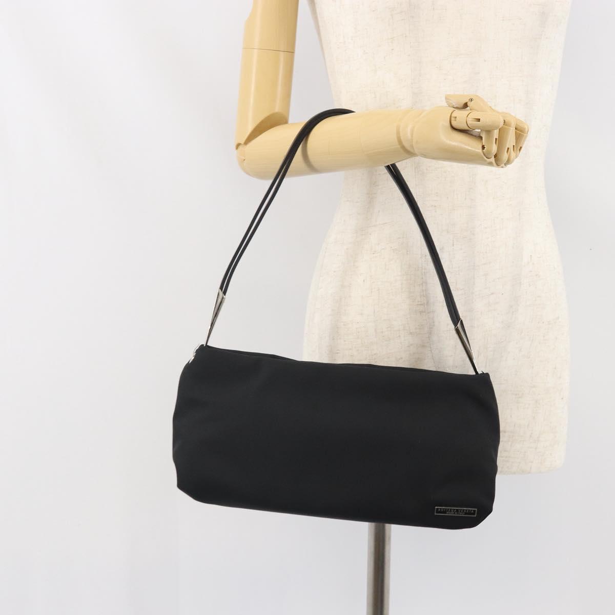 BOTTEGA VENETA Shoulder Bag Canvas Black Silver Auth bs33364
