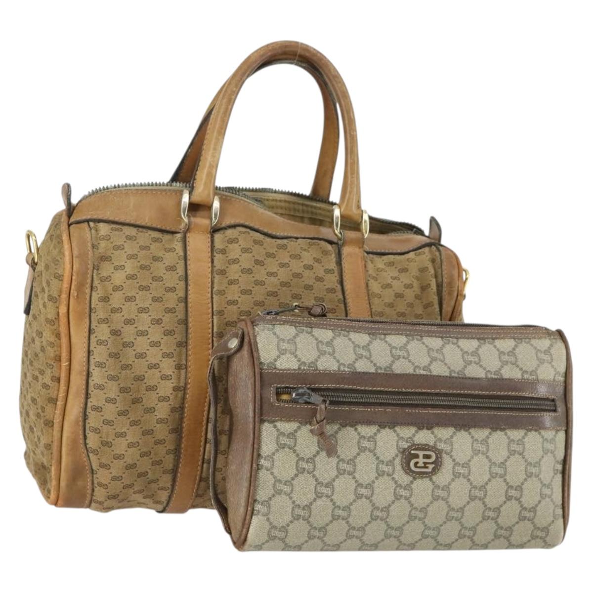 GUCCI Micro GG Supreme Clutch Bag PVC 2 Set Brown Beige Auth bs33365