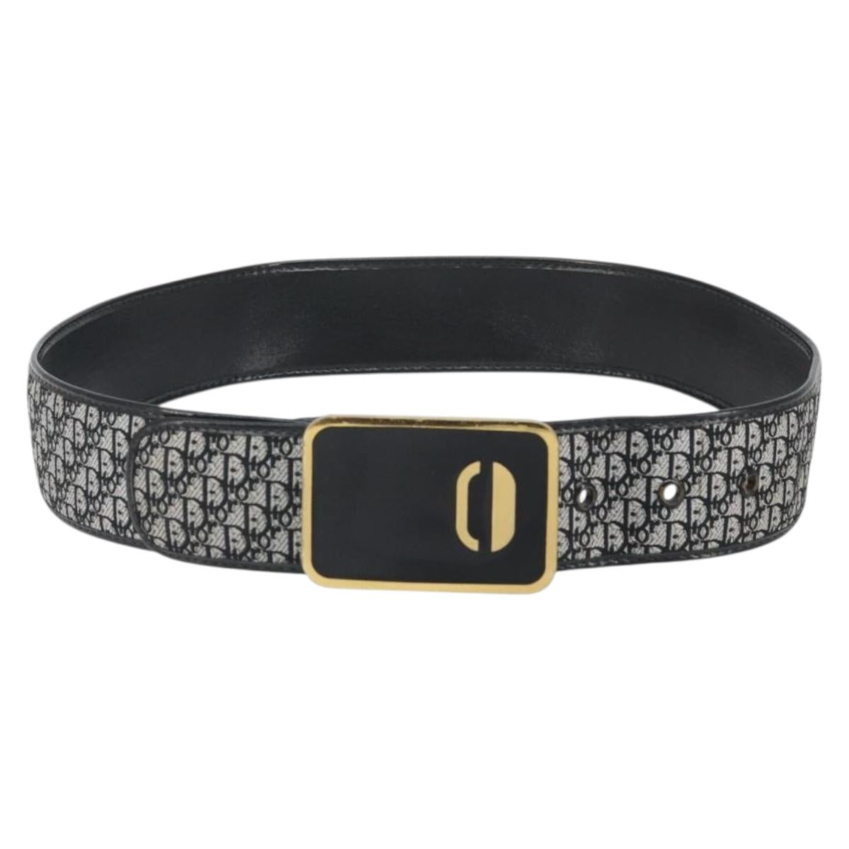 Christian Dior Trotter Canvas Belt 31.9"" Black Gold Auth bs33373