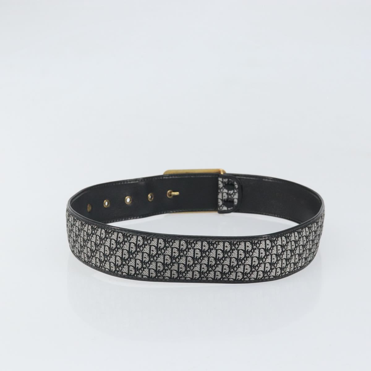 Christian Dior Trotter Canvas Belt 31.9"" Black Gold Auth bs33373