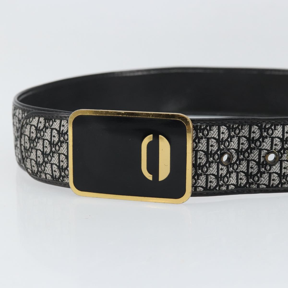 Christian Dior Trotter Canvas Belt 31.9"" Black Gold Auth bs33373